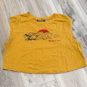 Mustard Yellow Mountain Graphic Crop Top